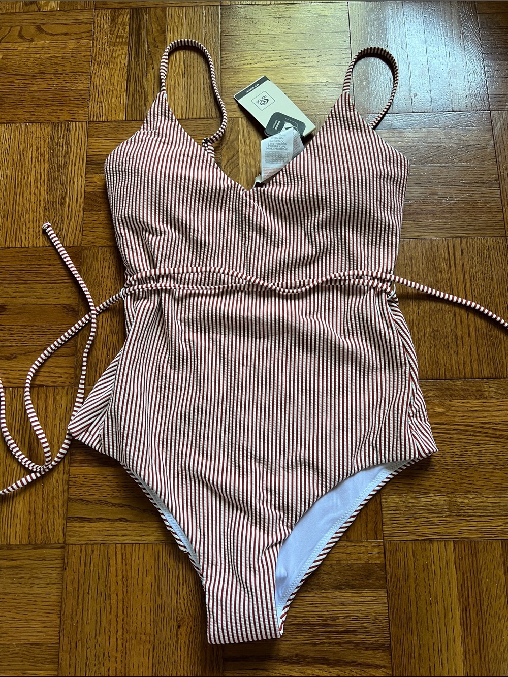 Rip Curl Red and White Striped One-Piece Swimsuit